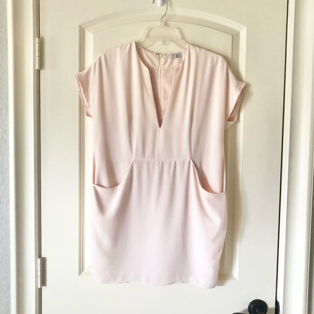 Tobi Blush Pink Deep V Neck Cocoon Shift Babydoll Dress with Pockets small